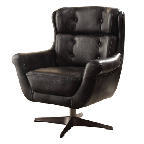 Faux Leather Upholstered Accent Chair With Swivel And Metal Base Black Benzara Target