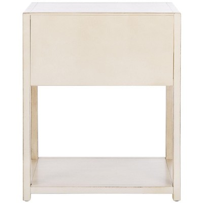 Antique White Acacia Wood Nightstand with Gold Accents