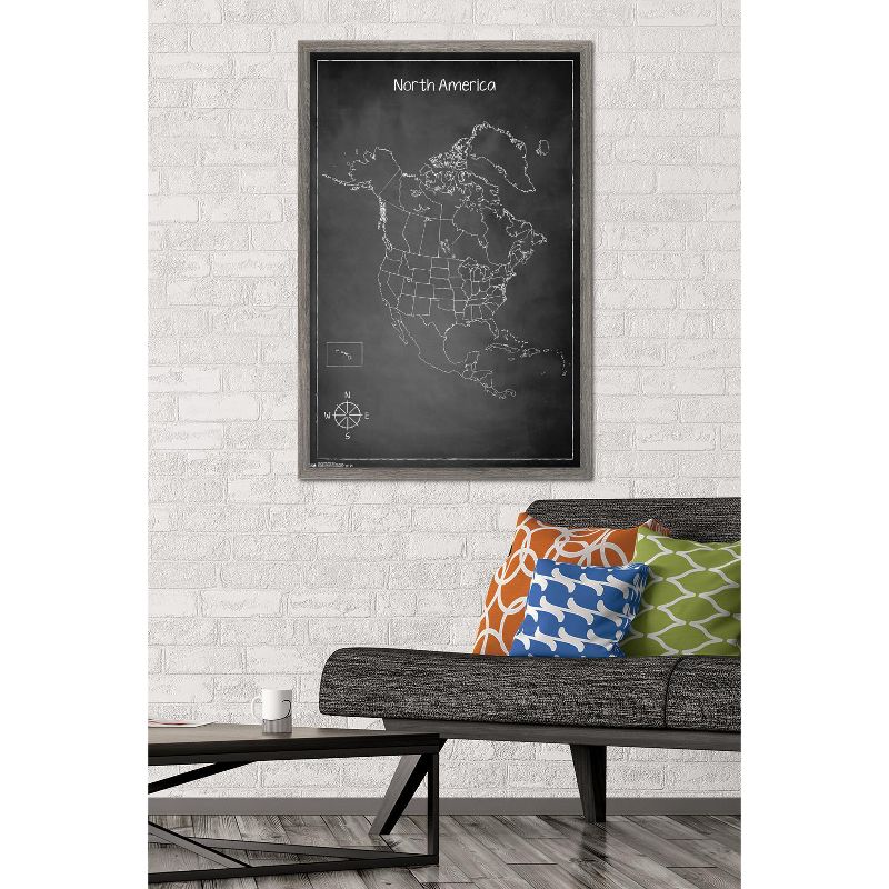 Trends International Chalk Map - North America Framed Wall Poster Prints, 2 of 7