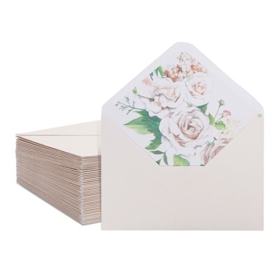 Paper Junkie 50 Pack Ivory A1 Envelopes with Floral Liner, for Thank You Cards, Invitations, 5.1 x 3.58 in