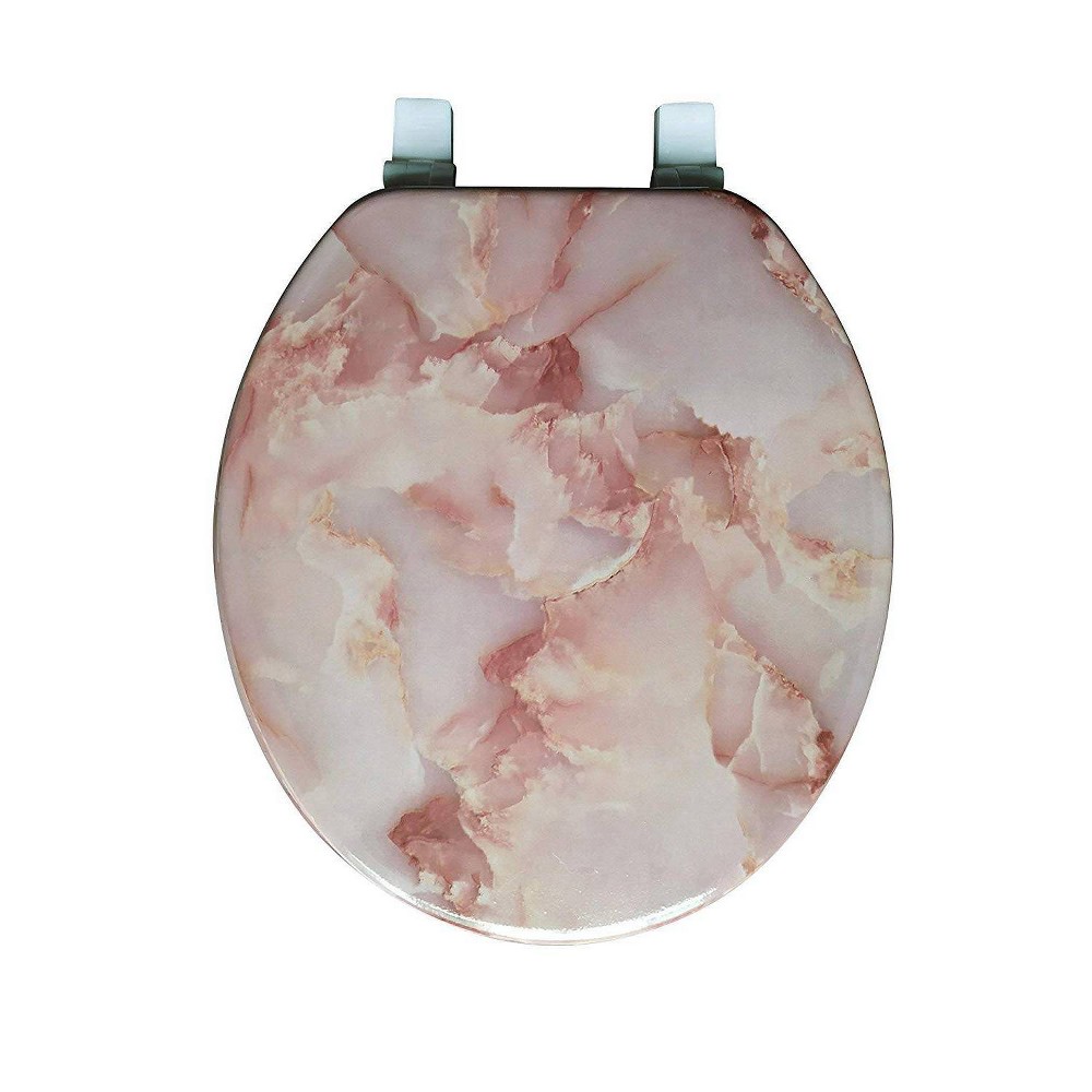 Photos - Toilet Accessory Marble Print Toilet Seat Pink - J&V TEXTILES