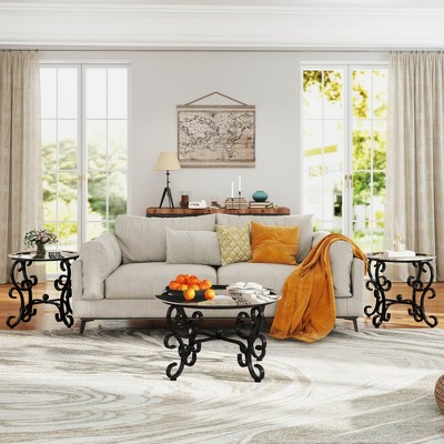 3-Piece Tempered Glass Round Coffee Table Set with Sturdy Build and Versatile Configuration for Living Room