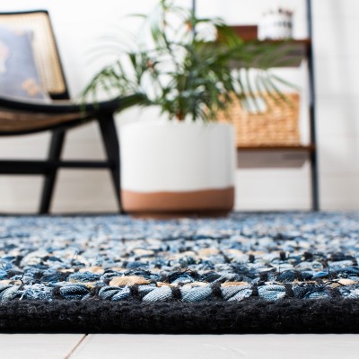 Boho-Chic Handwoven Cotton Rug in Blue/Natural - 6' Square