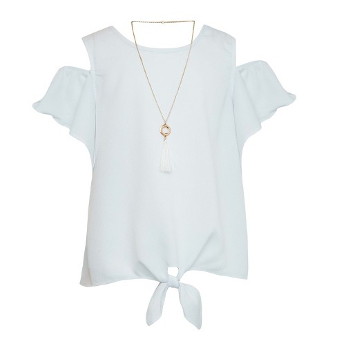 Amy Byer Girls' Short Sleeve Cold Shoulder, Front Top With : Target