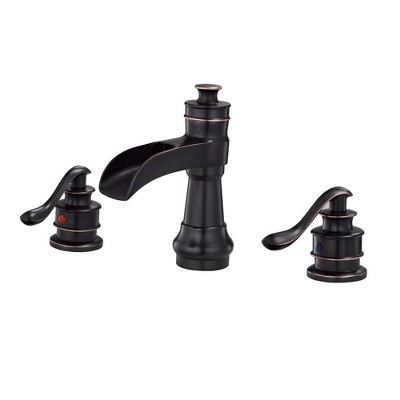 BWE 8 in. Waterfall Widespread 2-Handle Bathroom Faucet With Pop-up Drain Assembly