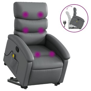 vidaXL Stand-Up Gray Faux Leather Power Lift Massage Recliner with Manual Recline - Comfortable Senior Seating for Living Room - 1 of 4