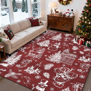 Christmas Rugs for Living Room Non-Slip Washable Holiday Rugs Christmas Tree Cute Pattern Floor Mat Santa Claus - 1 of 4
