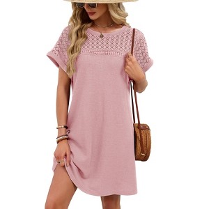 Women's Lace Sleeveless Mini Dress Casual Round Neck Relaxed Fit Shift  Summer Dress Pink XXL : Target