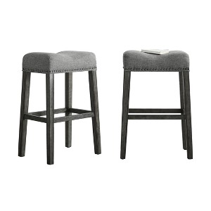 Dexmalle Set of 2  29"Upholstered Backless Saddle Seat Bar Stools,Gray - 1 of 4