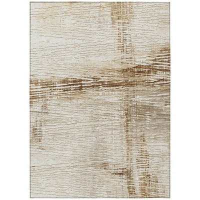 Ivory And Beige Striped Washable Indoor Outdoor Area Rug