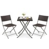 Costway 3PCS Patio Folding Rattan Bistro Set Chairs Backrest Table Garden Deck - 3 of 4