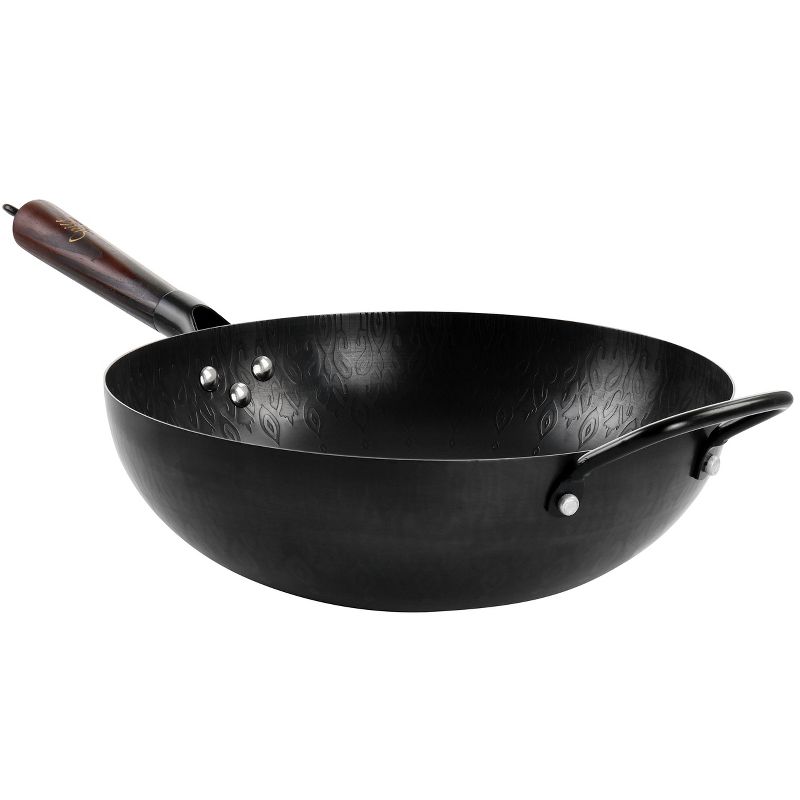Spice by Tia Mowry 12in Carbon Steel Wok with Wooden Handle in Black, 1 of 8