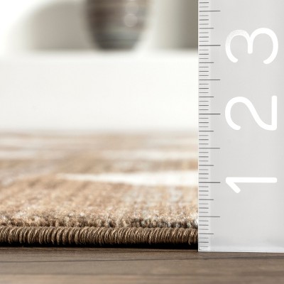 Meline Beige and Brown Synthetic Checkered 9' x 13' Area Rug