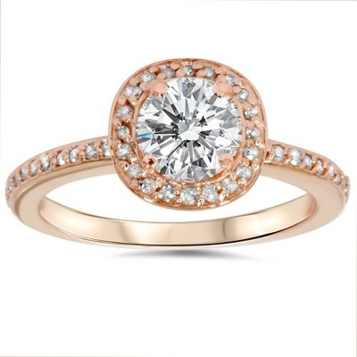 Pompeii3 1ct Cushion Halo Diamond Engagement Ring 14K Rose Gold