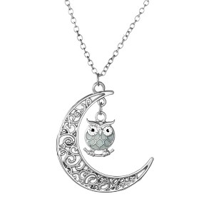 Owl Glow In Dark Pendant Chain Necklace for Women Green or Blue Ginger Lyne Collection - 1 of 4