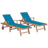 vidaXL Sun Lounger Set of 2 Fine sanded teak wood with blue cushion - 2 of 4