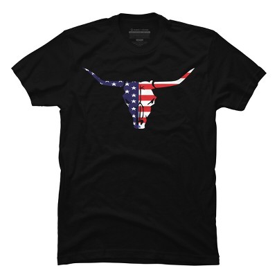 Men's Design By Humans July 4th American Flag Bull Horns Skull By rasok T-Shirt
