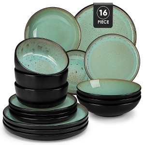vancasso 16-Piece Black Exterior Green Kiln-Glazed Ceramic Set - Complete 4-Person Dinnerware - 1 of 4