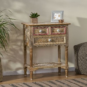 Christopher Knight Home Handcrafted Mango Wood End Table, Round Pedestal Side Table for Living Room, Round Small Table, Boho Small Sofa Table - 1 of 4