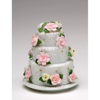 Kevins Gift Shoppe Ceramic Wedding Cake with Rose Flowers Jewelry Box