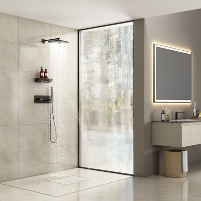 Matte Black Wall Mounted Shower System with Rainfall and Neck Massage