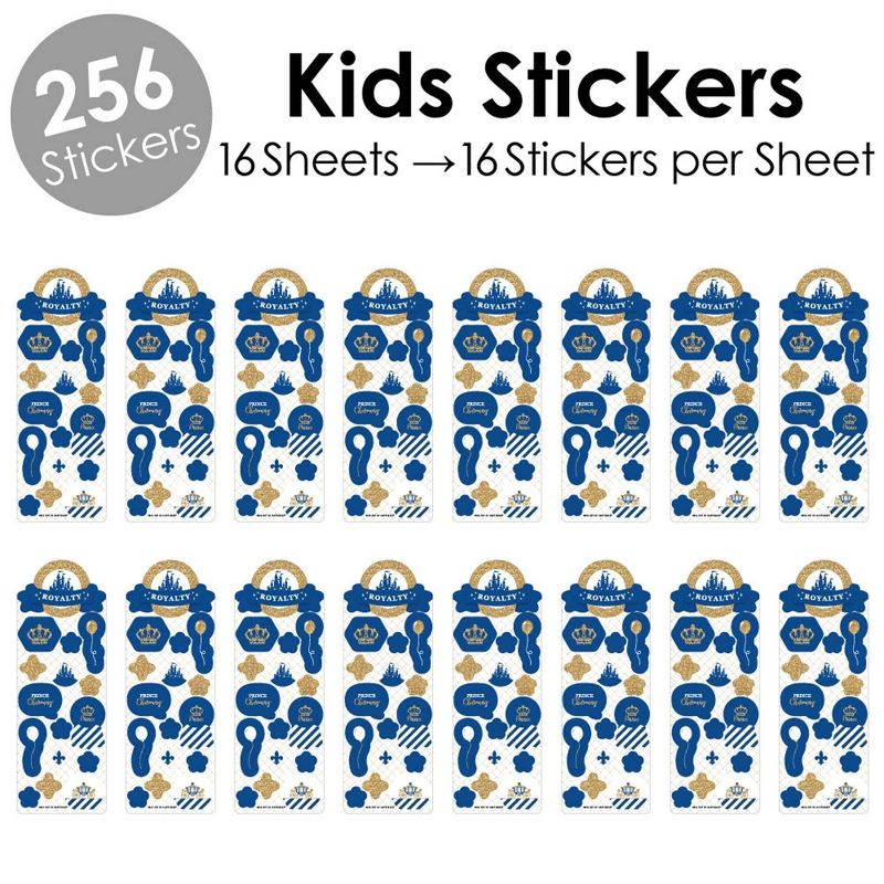 Big Dot of Happiness Royal Prince Charming - Birthday Party Favor Kids Stickers - 16 Sheets - 256 Stickers, 2 of 8