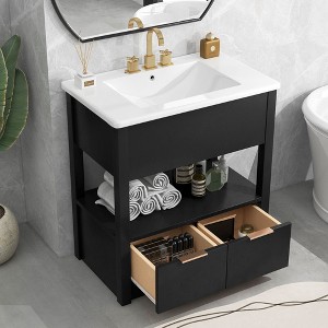 NicBex Bathroom Vanity without Sink Top/with Sink Top,Bathroom Sink Vanity with Open Shelf and 2 Drawers,Bathroom Sink Cabinet,Brown/Light Brown/Black - 1 of 4