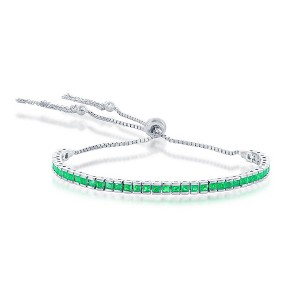 Bella Silver Sterling Silver Tennis Channel-Set CZ Adjustable Bolo Tassel Bracelet - Emerald CZ - Green - 1 of 2