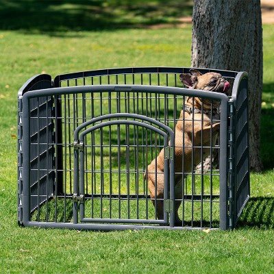 Gray 24" High 4-Panel Plastic Pet Playpen with Door