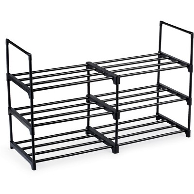 Collections Etc Compact 3-Tier Iron Shoe Organizer Racks 33.75 X 21.5 X 6.5 Black