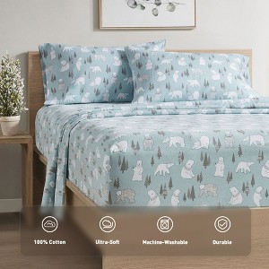 3 Pcs Novelty Printed 100% Cotton Sheet Set, Breathable & Extra Soft Deep Pocket Fitted Sheets for All Seasons, Heavyweight Bedding with Pillow Cases - 1 of 4