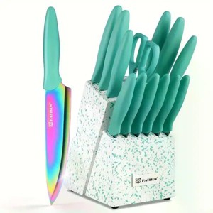 14 Pieces Fancy Rainbow Titanium Coating Kitchen Knife Set - 1 of 4