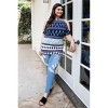 Slickblue Plus Geometric Cold Shoulder Blouse, Halter Neck with Self-Tie Back, Short Sleeve, Navy Multi or Navy Mint, 1XL-3XL - 3 of 4