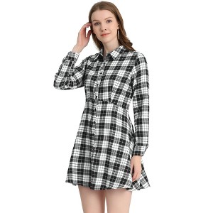 INSPIRE CHIC Women's Plaid Button Down Cotton Mini A-Line Shirt Dress - 1 of 4