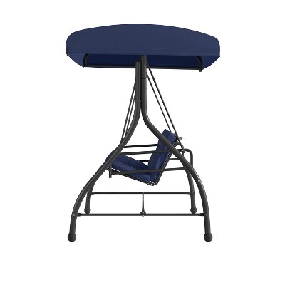 Navy Steel Frame Outdoor 3-Seat Patio Swing with Canopy and Cushions