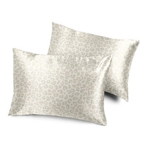 Sweet Jojo Designs Decorative Satin Pillowcases Cheetah Ivory Beige Gold 2pc - 1 of 4