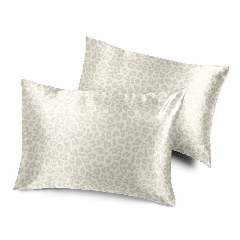 Sweet Jojo Designs Decorative Satin Pillowcases Cheetah Ivory Beige Gold 2pc, 1 of 7