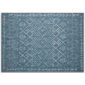 HomeRoots 3' X 5' Teal And Off White Abstract Geometric Distressed Washable Area Rug - 1 of 4