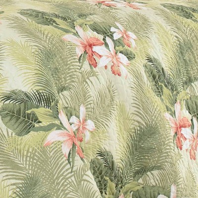 Tropical Green Floral Cotton Reversible Full/Queen Quilt Set