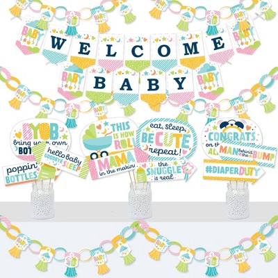 Big Dot of Happiness Colorful Baby Shower - Banner and Photo Booth Decorations - Gender Neutral Party Supplies Kit - Doterrific Bundle