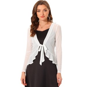 INSPIRE CHIC Women's Long Sleeves Self Tie Ruffle Mesh Casual Bolero Cardigan - 1 of 4