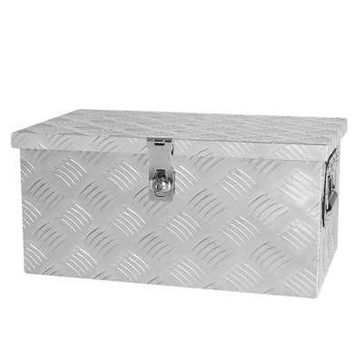 Truck Bed Toolbox For Trailer Pickup, RV Storage Organizer Tool Box Flatbox With Side Handle Lock Keys, Aluminum 5 Bar Tread Pattern