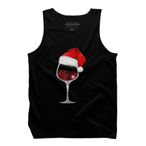 Men's Design By Humans Wine Glass Xmas Tee Christmas Wine lovers Santa Hat Gift T-Shirt By NekoShop Tank Top - 1 of 4