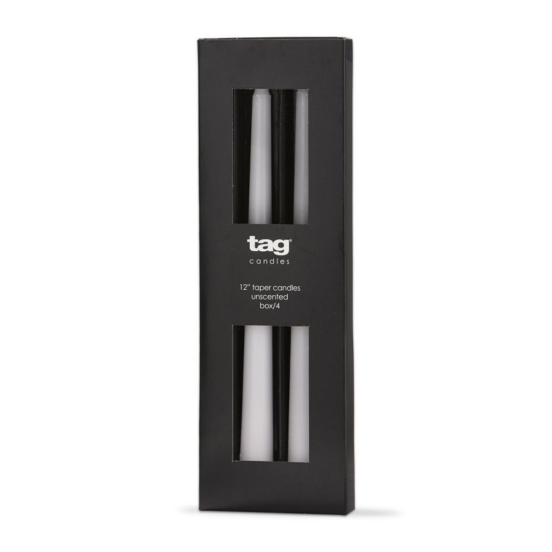 tag Color Studio 12" Traditional Taper Unscented Smokeless Paraffin Wax Candle White, Set of 4, Burn Time 8 hrs., 1 of 4