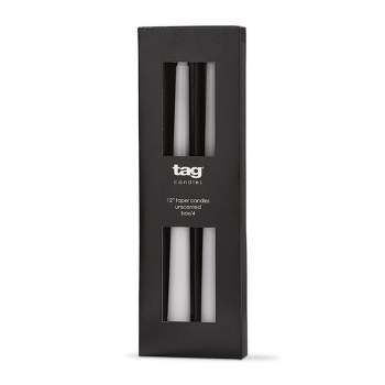 tag Color Studio 12" Traditional Taper Unscented Smokeless Paraffin Wax Candle White, Set of 4, Burn Time 8 hrs.