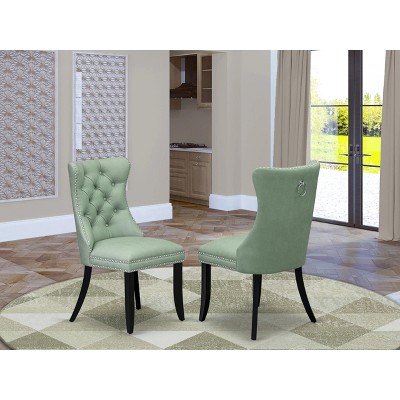 East West Furniture DAP6F22 Dallas Parson Dining Room Chairs-Willow Green Faux Leather Padded, Set of 2, Wirebrushed Black