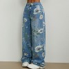 Women's Trendy Floral Print Wide Leg Jeans High Waist Casual Denim Pants - 2 of 4