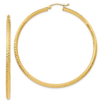 Black Bow Jewelry 2.5mm x 55mm 14k Yellow Gold Knife Edge Diamond-Cut Round Hoops