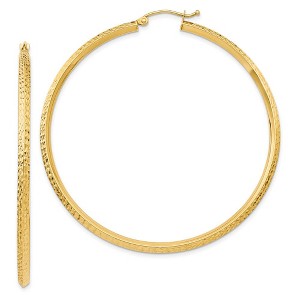 Black Bow Jewelry 2.5mm x 55mm 14k Yellow Gold Knife Edge Diamond-Cut Round Hoops - 1 of 4