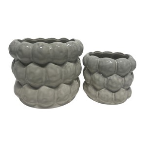Sagebrook Home 2pc Defined Bubble Ceramic Indoor Outdoor Planter Pots White: Hand-Painted, Rust-Resistant, No Drainage Hole - 1 of 4